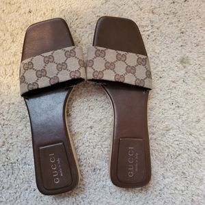 Gucci Monogram Wooden sole slides